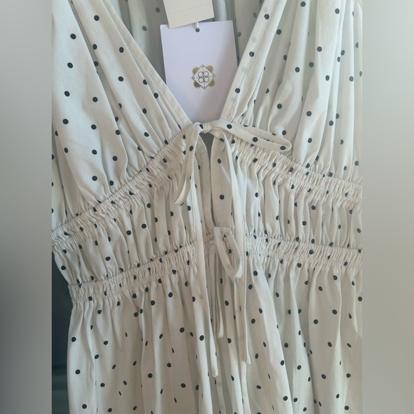 NWT WAYF Veronica Ivory Polka Dot White & Black Bow Tie Cotton Maxi Dress Small - Picture 7 of 14